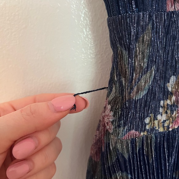 Navy Floral Shimmer Dress—Missing Belt, Size 4 - Picture 16 of 17